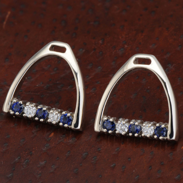 5-Stone Stirrup Earrings with Sapphires and Diamonds