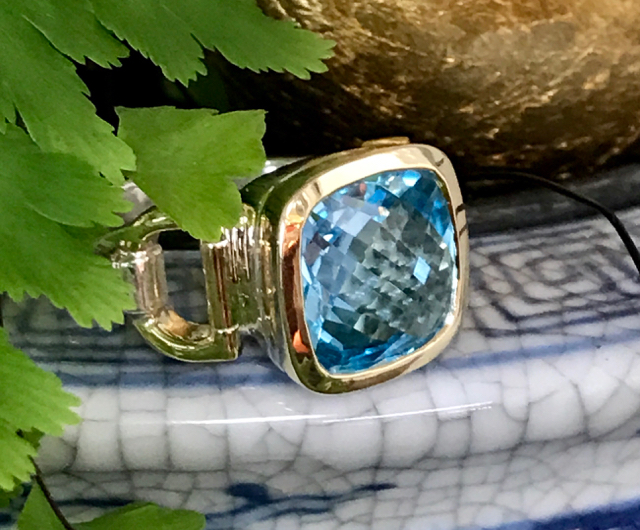 Snaffle Bit Ring with Swiss Blue Topaz