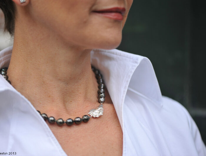 Tahitian Pearl Necklace with Sterling Oyster Clasp